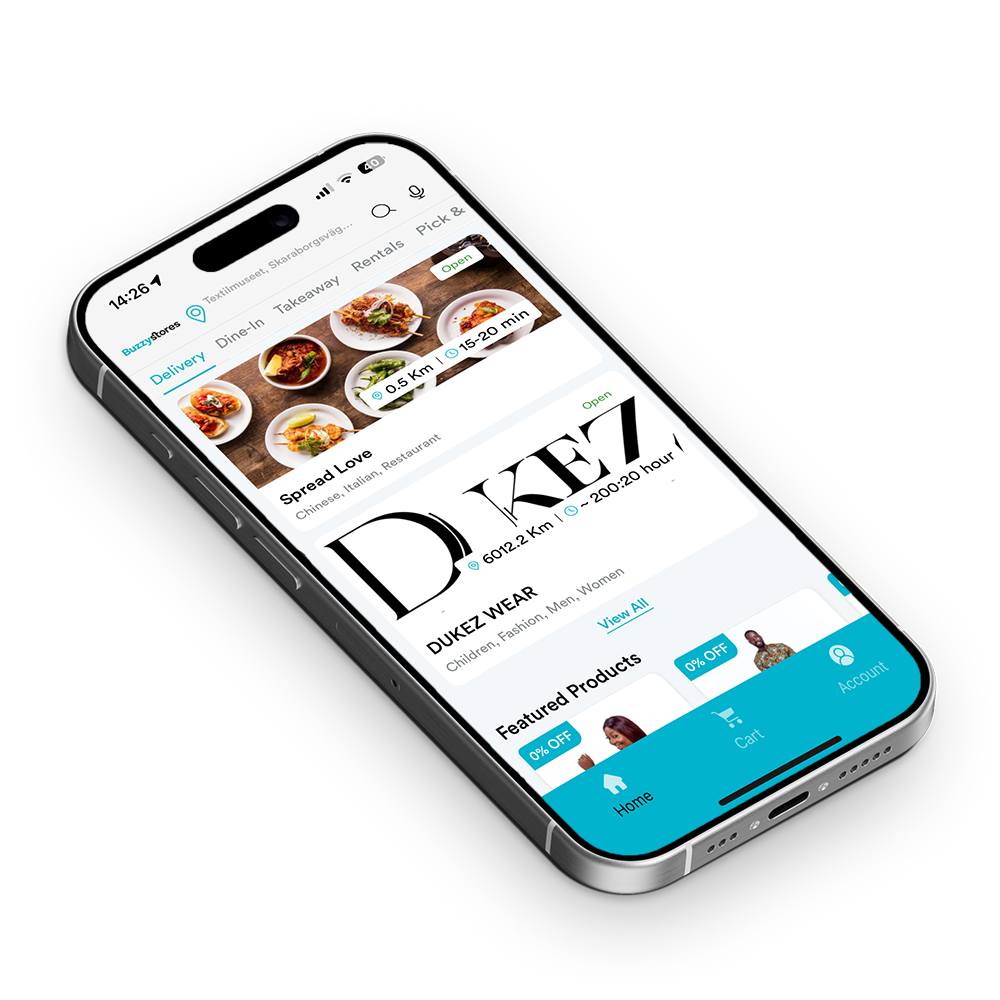 buzzystores app shown on a smartphone